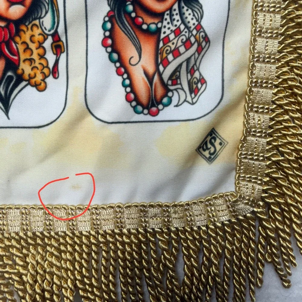Tattoo Flash Art Wall Hanging Pin Up Girl Gold Fringe small spot.